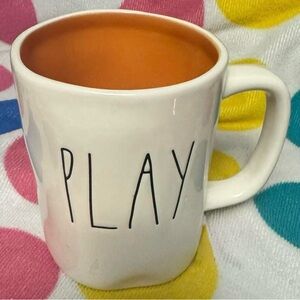 Rae Dunn White and Orange 'Play' Mug